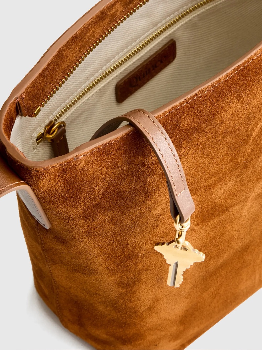 Quince Italian Suede Bucket Crossbody Bag in Color Whiskey - Picture 4 of 16